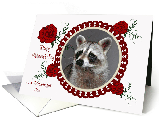 Valentine's Day to Son, beautiful raccoon in a heart frame... (885492)