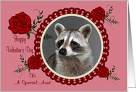 Valentine’s Day To Aunt, Raccoon in a heart frame with roses card