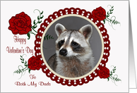 Valentine’s Day To Both Dads, Raccoon in a heart frame with roses card