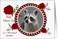 Valentine’s Day to Grandpa a Raccoon in a Heart Frame with Roses card