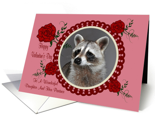 Valentine's Day To Daughter And Partner, Raccoon in a heart frame card