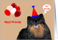 Birthday, General, Pomeranian wearing a party hat with balloons card