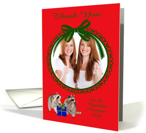 Thank You for the Christmas Gift custom name photo card, Raccoons card