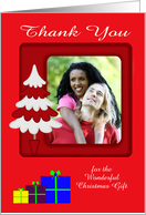 Thank You for the Christmas Gift Custom Name Photo Card with a Tree card