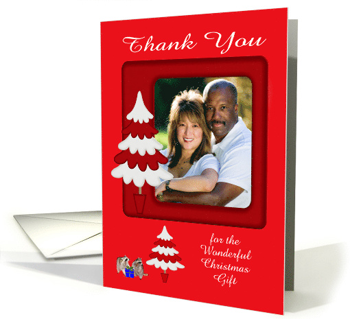 Thank You for the Christmas Gift custom name photo card, Raccoons card