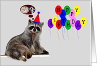 Birthday Card with an Adorable Raccoon Wearing a Cute Party Hat card