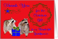 Thank You for the Christmas Gift to Grandparents, Raccoons, holly card