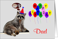 Birthday To Dad, Raccoon wearing a party hat card