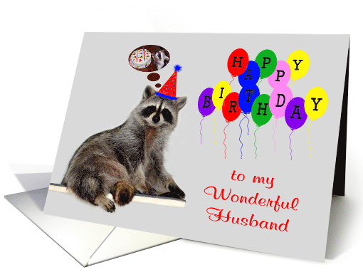 Birthday to Husband with a Raccoon Wearing a Party Hat and... (890877)