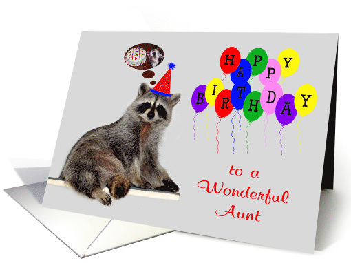 Birthday to Aunt, adorable raccoon wearing a party hat... (891550)