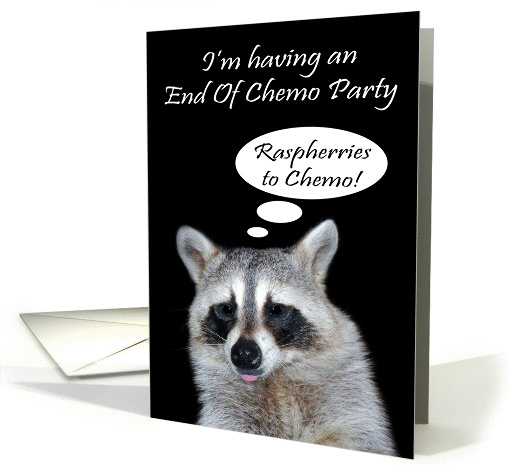 Invitations, End Of Chemo Party, cute Raccoon giving a raspberry card