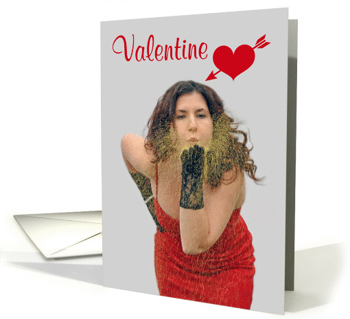 Romantic Valentine, Beautiful girl blowing glitter with a heart card