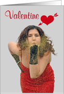Romantic Valentine, Beautiful girl blowing glitter with a heart card