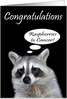 Congratulations, You kicked cancer’s butt, raccoon giving raspberries card
