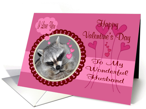 Valentine's Day To Husband, Shy raccoon in red heart frame... (893215)