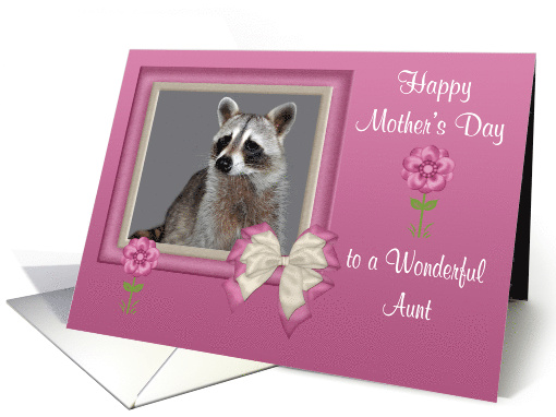 Mother's Day to Aunt, Raccoon in bow frame with flowers on... (893532)