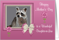 Mother’s Day to Daughter-in-Law, Raccoon in bow frame with flowers card