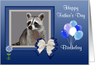 Birthday on Father’s Day Card with a Raccoon in a Frame and Flowers card