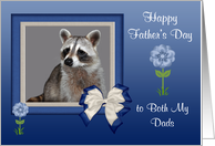 Father’s Day to Both My Dads, Raccoon in blue bow frame with flowers card