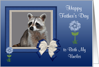 Father’s Day to Both My Uncles, Raccoon in bow frame with flowers card