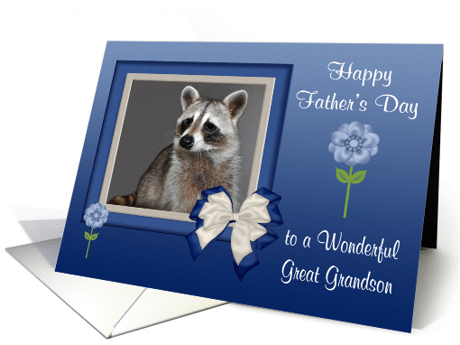 Father's Day To Great Grandson, Raccoon in bow frame with flowers card