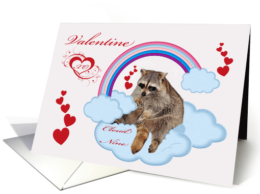Valentine, Raccoon sitting on cloud nine with hearts card (896884)