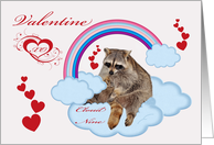 Valentine, Raccoon sitting on cloud nine with hearts card