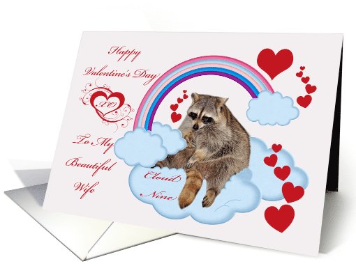 Happy Valentine's Day To Wife, Raccoon sitting on cloud nine card