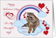 Happy Valentine’s Day To Wife, Raccoon sitting on cloud nine card