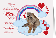 Happy Valentine’s Day To Parents, Raccoon sitting on cloud nine card