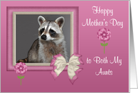 Mother’s Day To Both My Aunts, Raccoon in bow frame with flowers, pink card