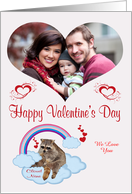 Happy Valentine’s Day Photo Card, Raccoon sitting on cloud nine card