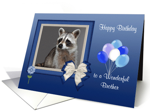 Birthday to Brother, a beautiful raccoon in a bow frame... (898070)