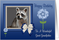 Birthday To Great Grandfather, Raccoon in bow frame with flowers card