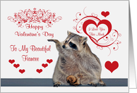 Valentine’s Day To Fiancee, Raccoon with hearts card