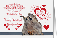 Valentine’s Day To Grandparents, Raccoon holding hand high, red hearts card