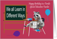 Birthday To Special Education Teacher, raccoon sitting in school desk card