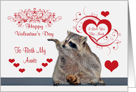 Valentine’s Day To Both Aunts, Raccoon with hearts card