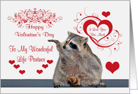 Valentine’s Day To Life Partner, Raccoon with hearts card
