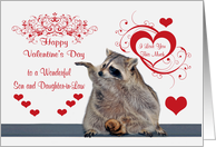 Valentine’s Day to Son and Daughter in Law with a Raccoon and Hearts card