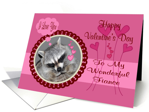 Valentine's Day To Fiance, Raccoon in heart frame card (900953)