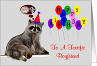 Birthday To Boyfriend, Raccoon wearing a party hat card