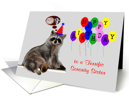 Birthday to Sorority Sister, Raccoon wearing a party hat... (902734)