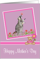 Mother’s Day, general, Raccoon with a butterfly on his nose, purple card