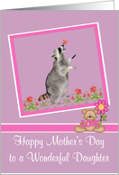 Mother’s Day to Daughter, Raccoon with a butterfly on his nose, pink card