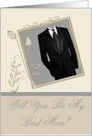 Will You Be My Best Man, Tuxedo in silver frame with fancy elements card