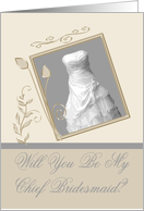 Will You Be My Chief Bridesmaid, Wedding gown in a silver frame card
