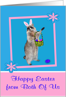 Easter from Both Of Us, Raccoon with bunny ears, pink flower frame card