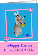 Easter from All Of Us, Raccoon with bunny ears, pink flower frame card
