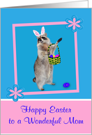 Easter to Mom with a Raccoon Wearing Bunny Ears in a Flower Frame card